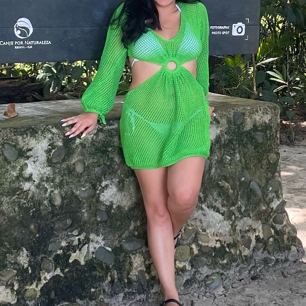 Green, mesh, waist cut-out dress/beach wear. Size M